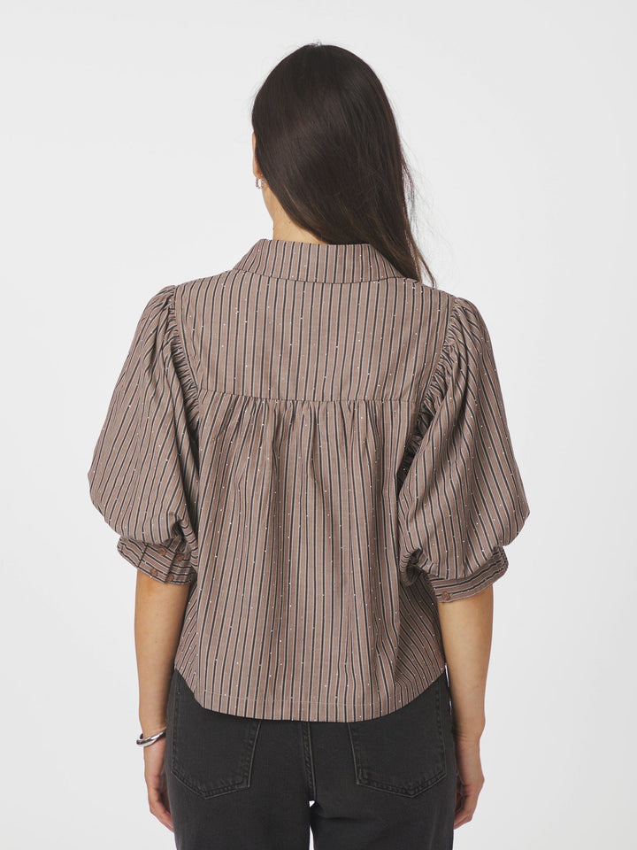 Neo Noir - Etta Soft Stripe Stone Shirt - Brown