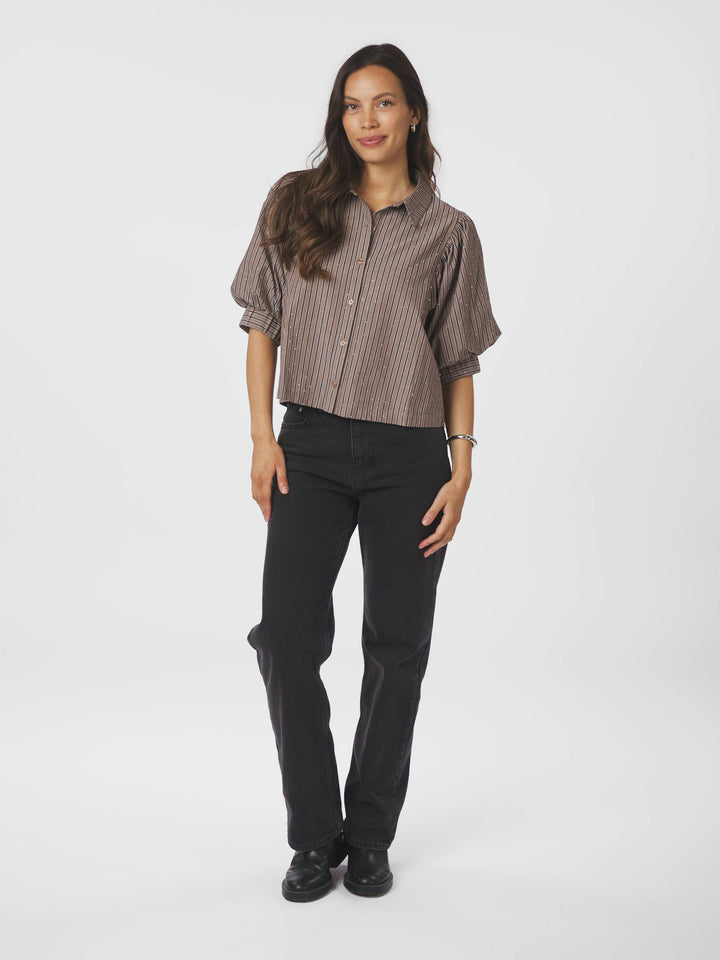 Neo Noir - Etta Soft Stripe Stone Shirt - Brown