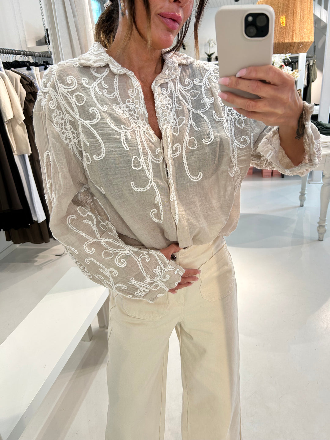 MONACO - Bohemisk spetsblus - Beige