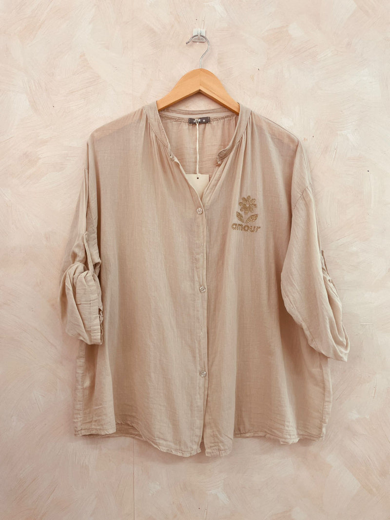 JULI - Bomullsskjorta med bling - Beige