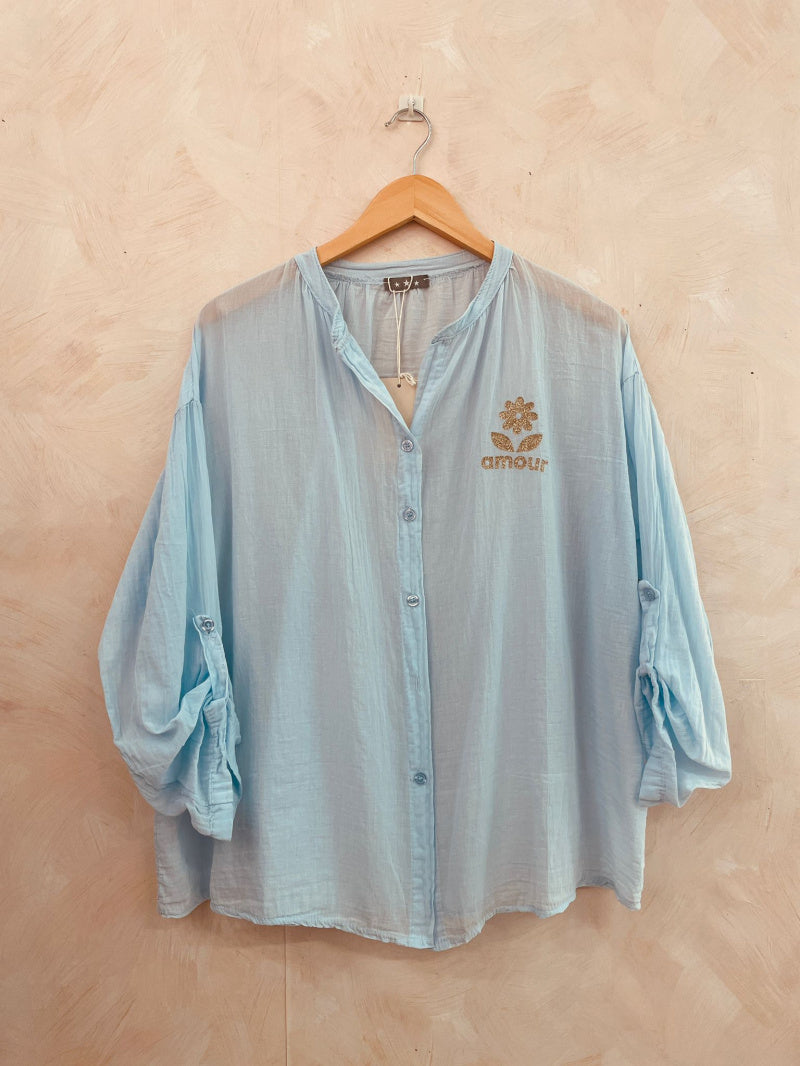 JULI - Bomullsskjorta med bling - Sky Blue