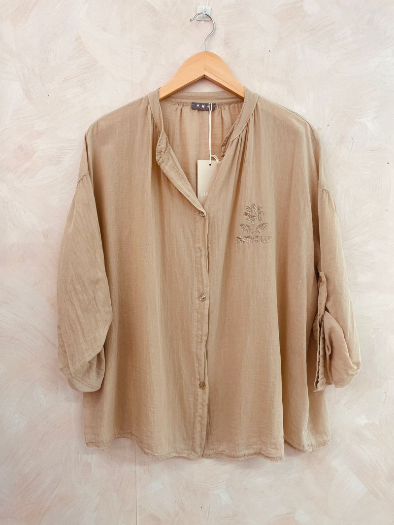 JULI - Bomullsskjorta med bling - Camel