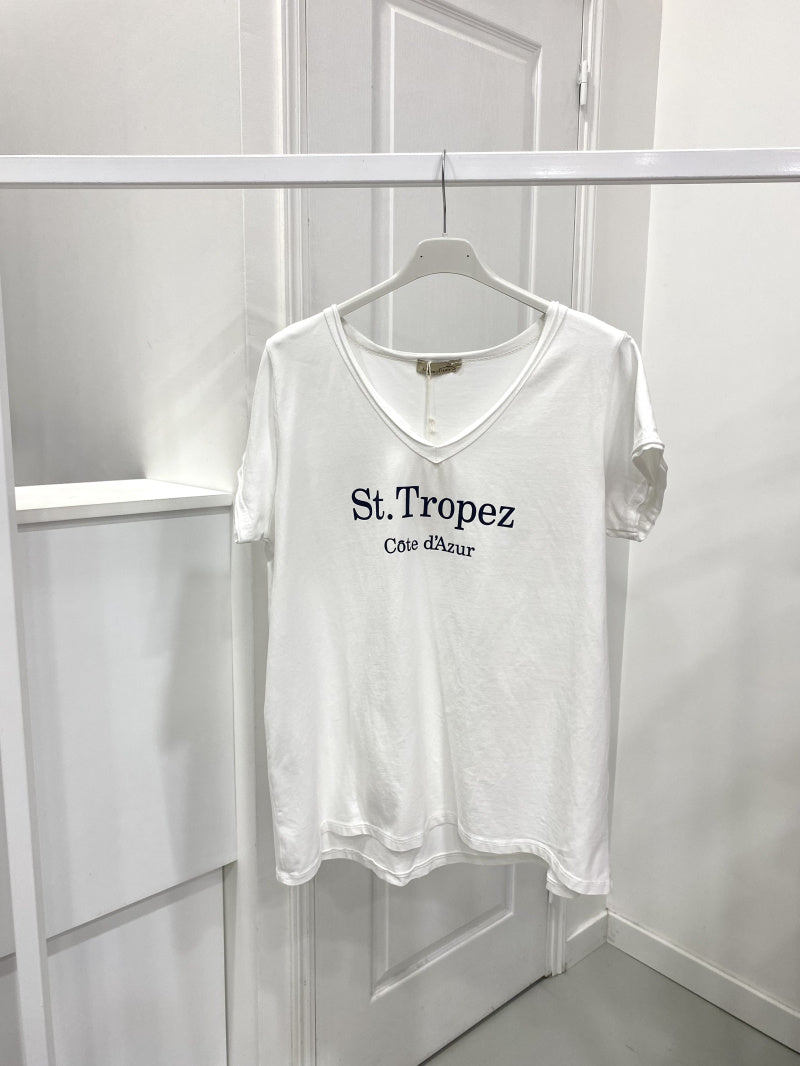ST TROPEZ - T-Shirt i tvättad look - Vit