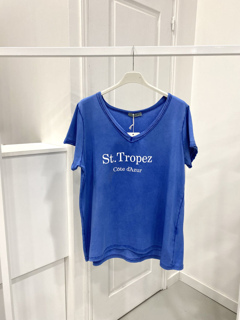ST TROPEZ - T-Shirt i tvättad look - Blå