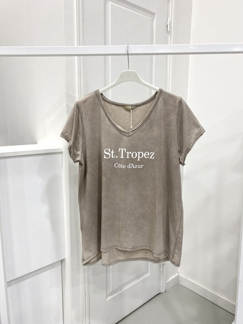 ST TROPEZ - T-Shirt i tvättad look - Taupe