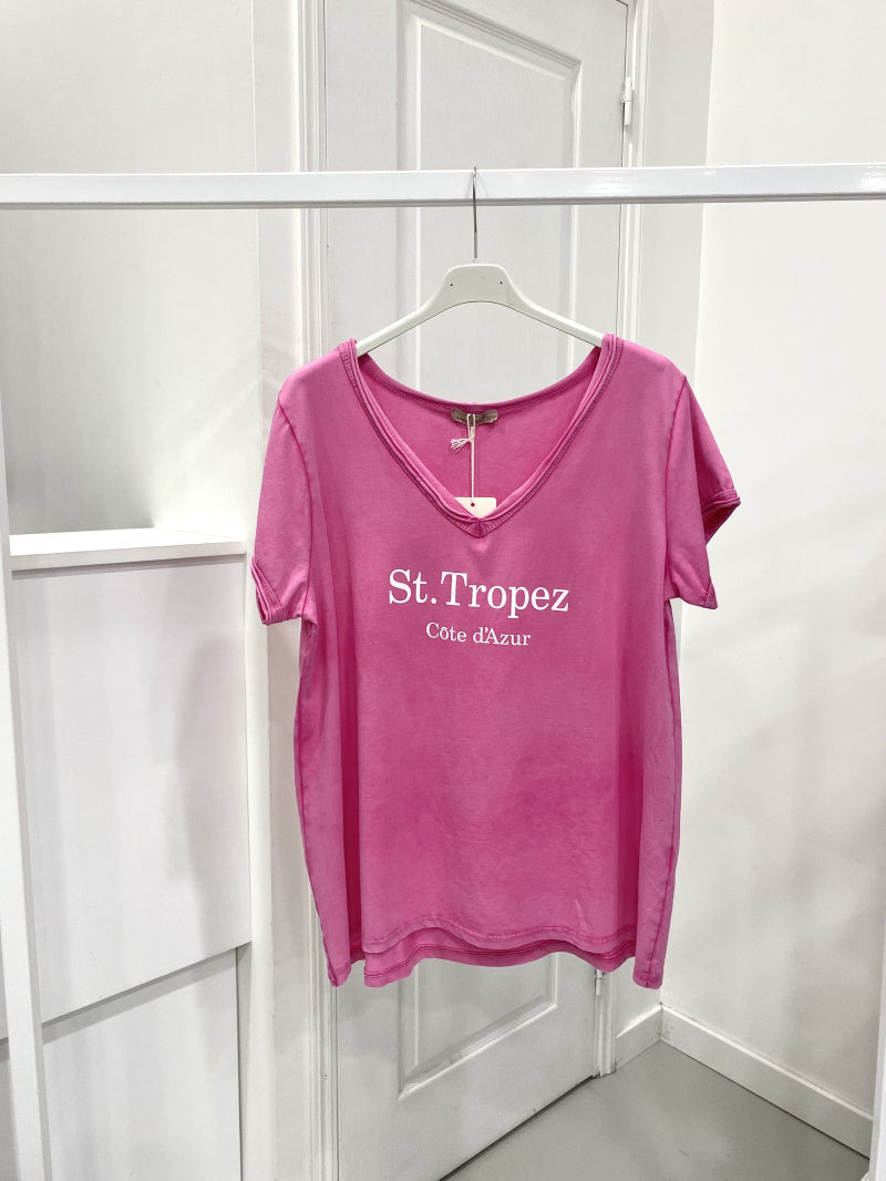 ST TROPEZ - T-Shirt i tvättad look - Rosa