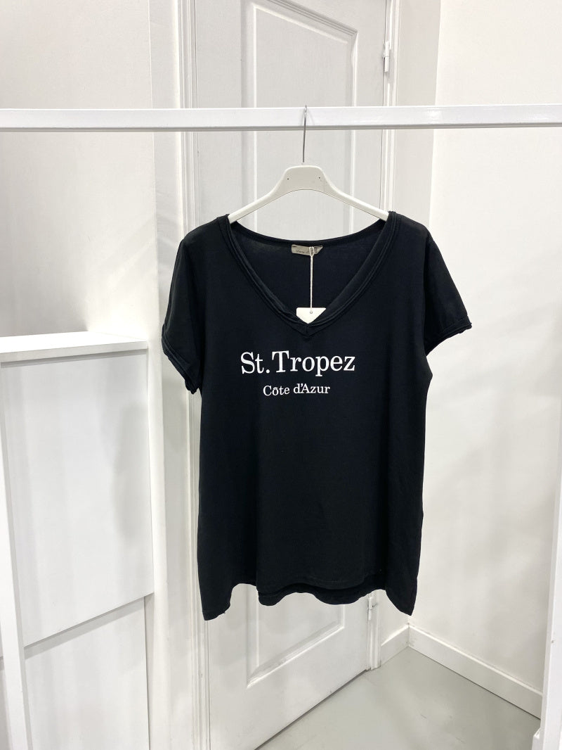 ST TROPEZ - T-Shirt i tvättad look - Svart