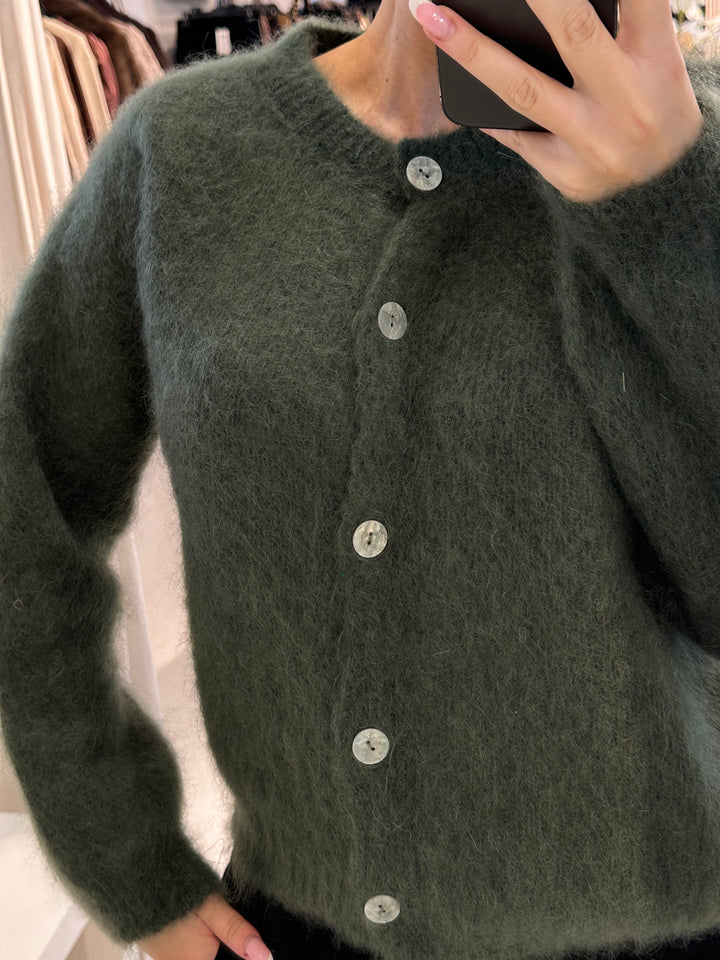 AMY - Fluffy Mohair Cardigan - Kakhi