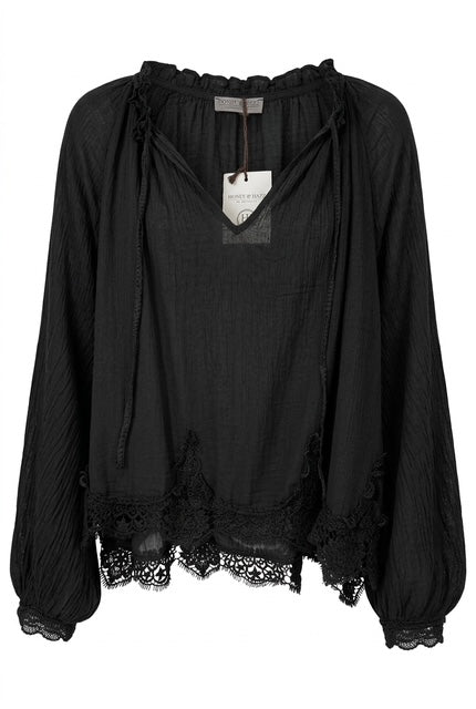 Honey & Haze - Inés Blouse w lace - Black