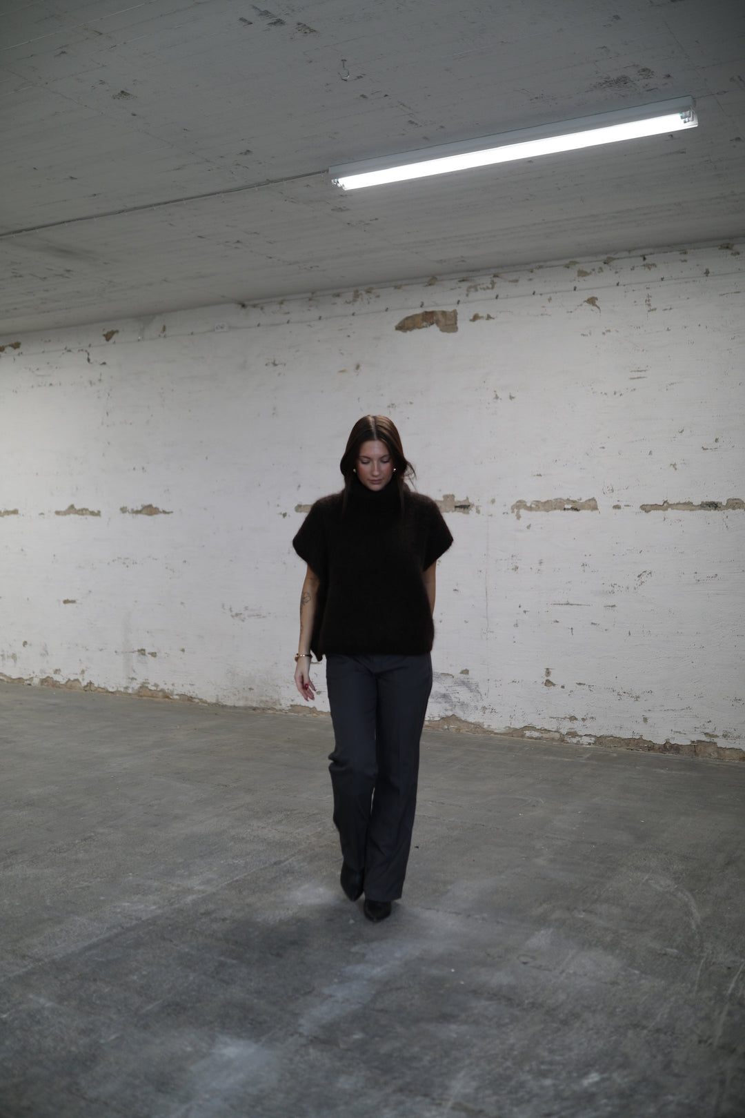 MOLLY - Fluffy Mohair Turtleneck Sweater -  Brown