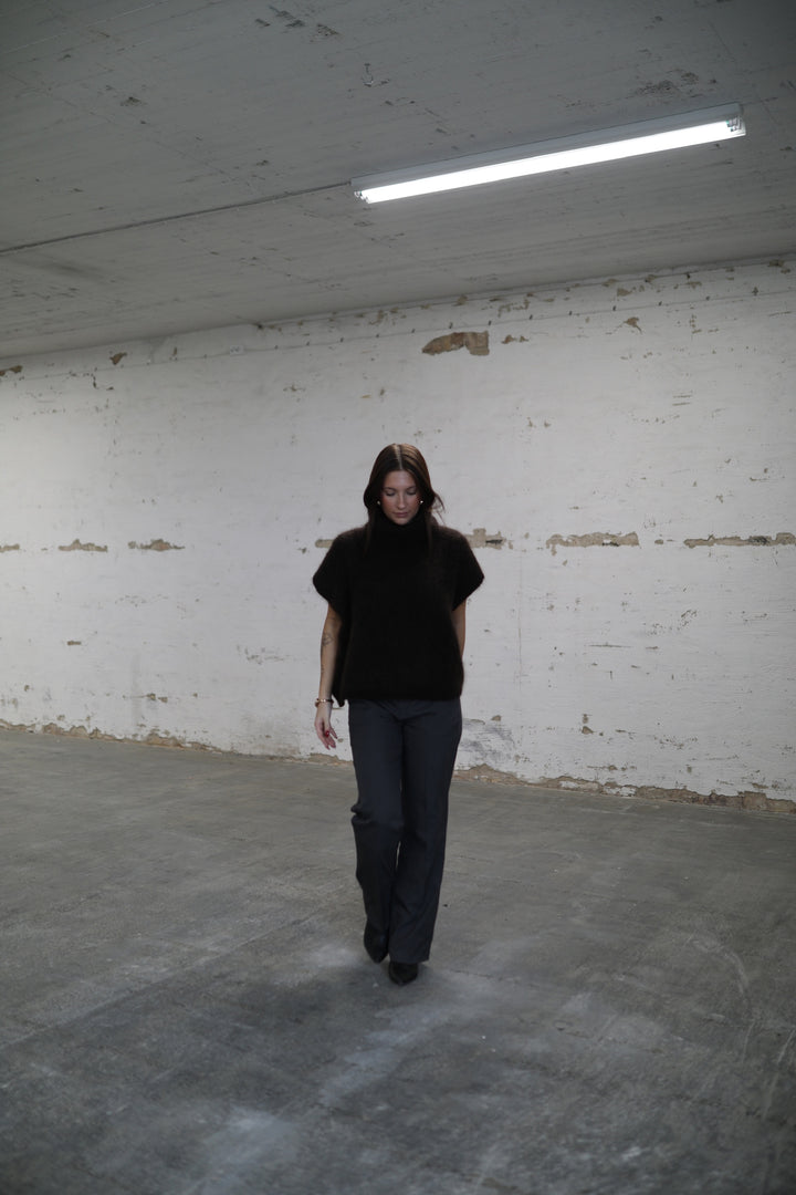 MOLLY - Fluffy Mohair Turtleneck Sweater -  Brown