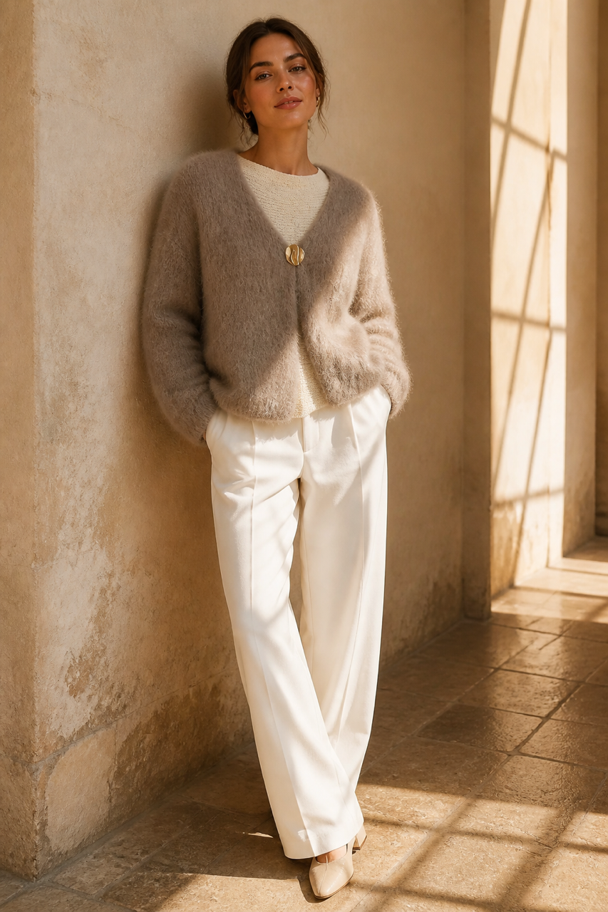Honey & Haze - Chloé Kid Mohair Cardigan - Taupe
