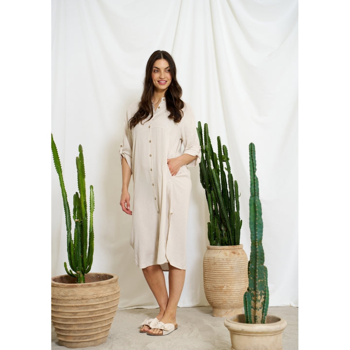 MARTA - Violetta Linne Dress - Sabbia