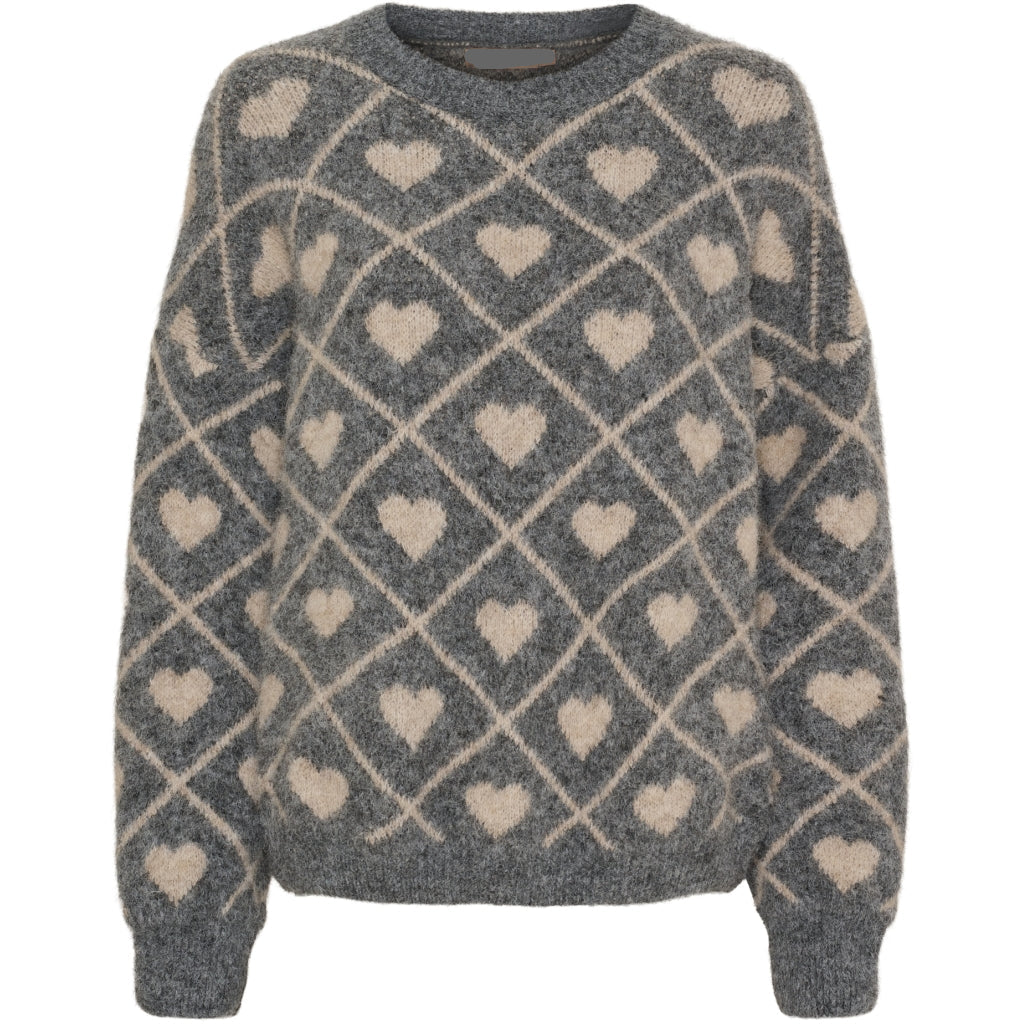 LOVELY - Turtle neck knit heart jumper - Grey/Beige