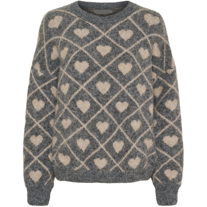 LOVELY - Turtle neck knit heart jumper - Grey/Beige