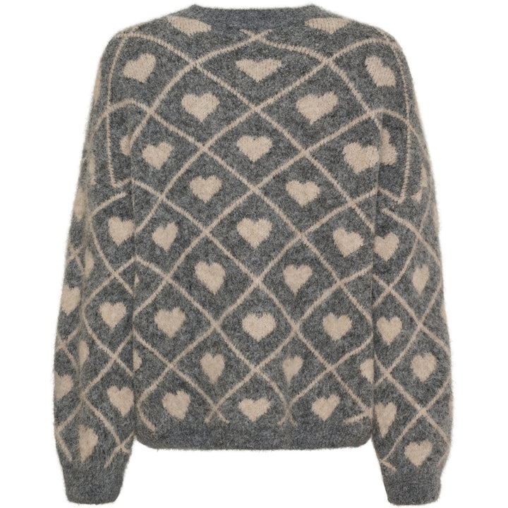 LOVELY - Turtle neck knit heart jumper - Grey/Beige