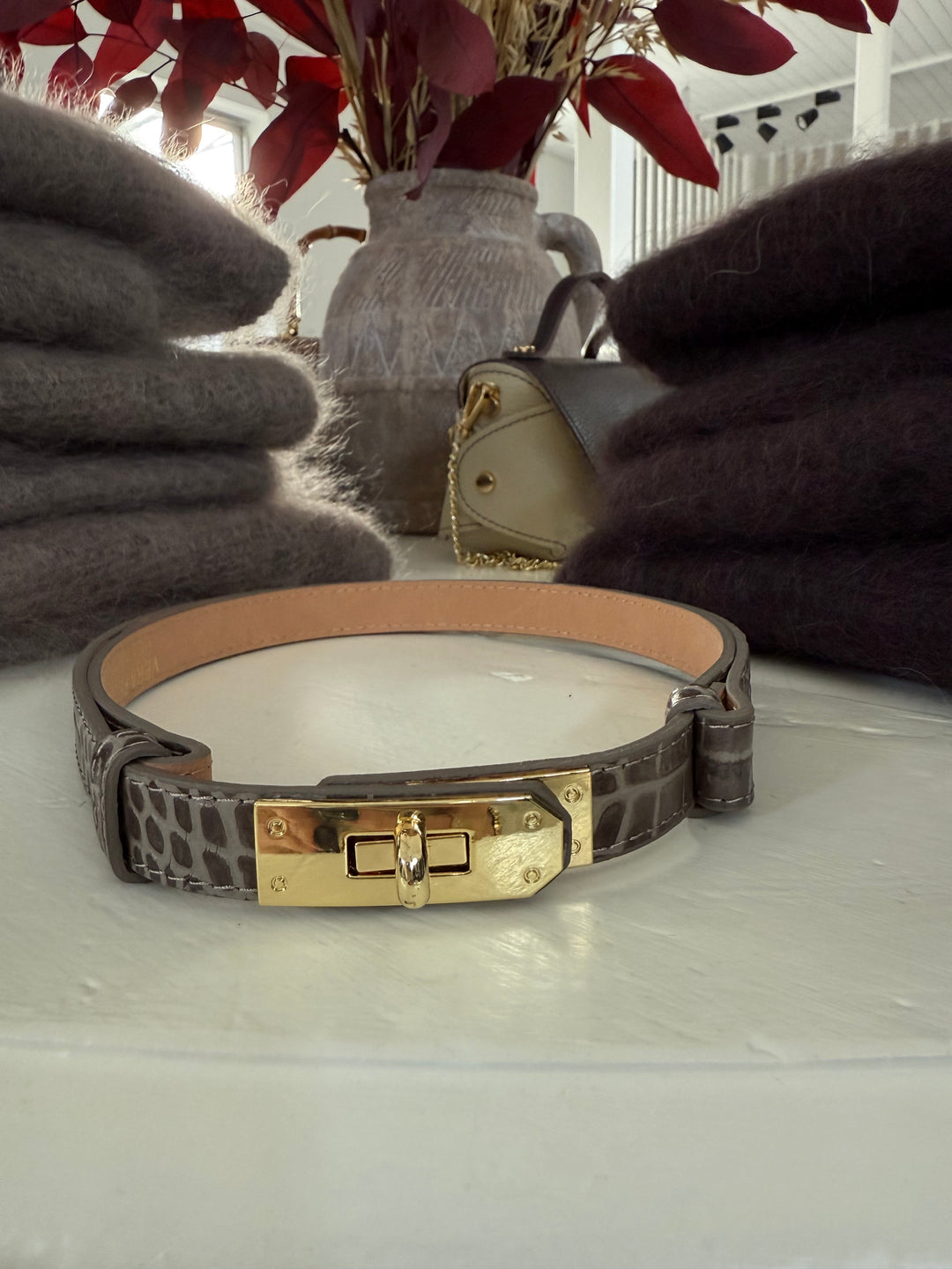 HARPER - Läderbälte - Croco Taupe