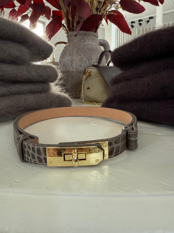 HARPER - Läderbälte - Croco Taupe