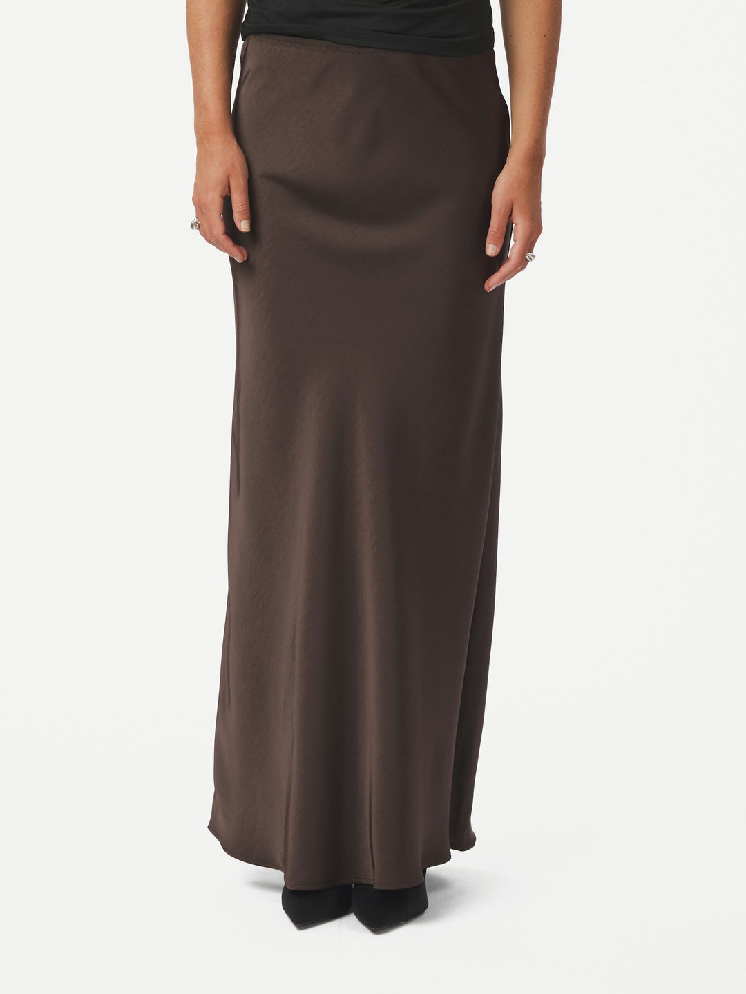 Neo Noir - Vicky Heavy Sateen Skirt - Dark Brown