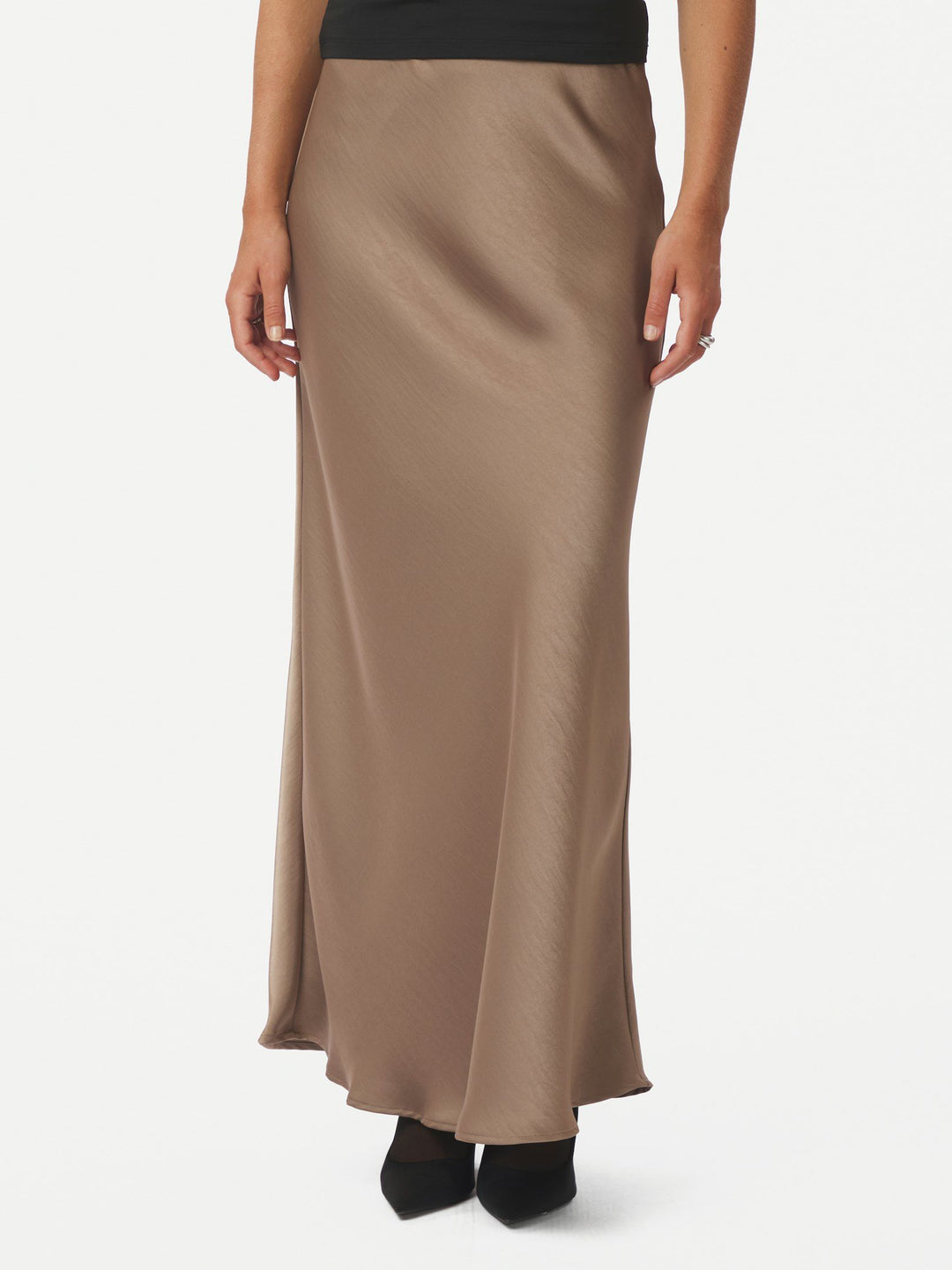 Neo Noir - Vicky Heavy Sateen Skirt - Dark Taupe