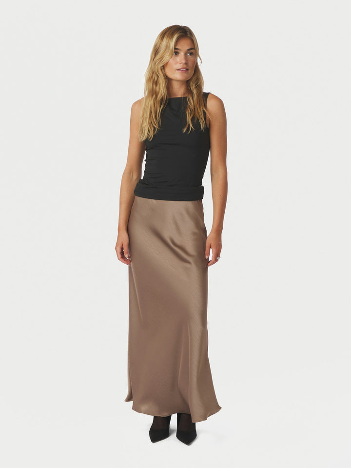 Neo Noir - Vicky Heavy Sateen Skirt - Dark Taupe
