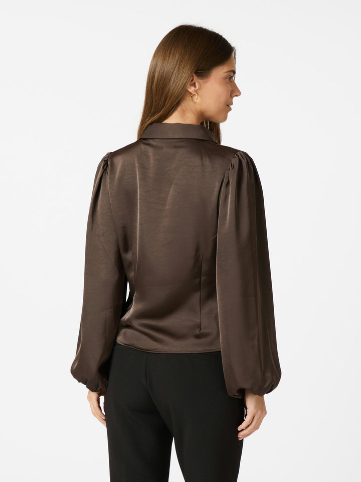 Neo Noir - Mille Heavy Sateen Blouse - Dark Brown