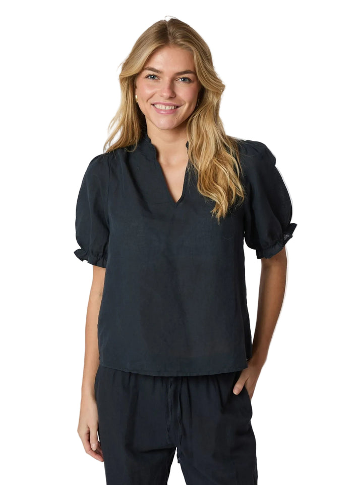 Neo Noir - Odesa Linen Blouse - Navy