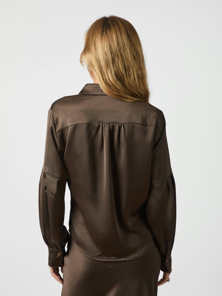 Neo Noir - Naja Satin Shirt - Dark Brown
