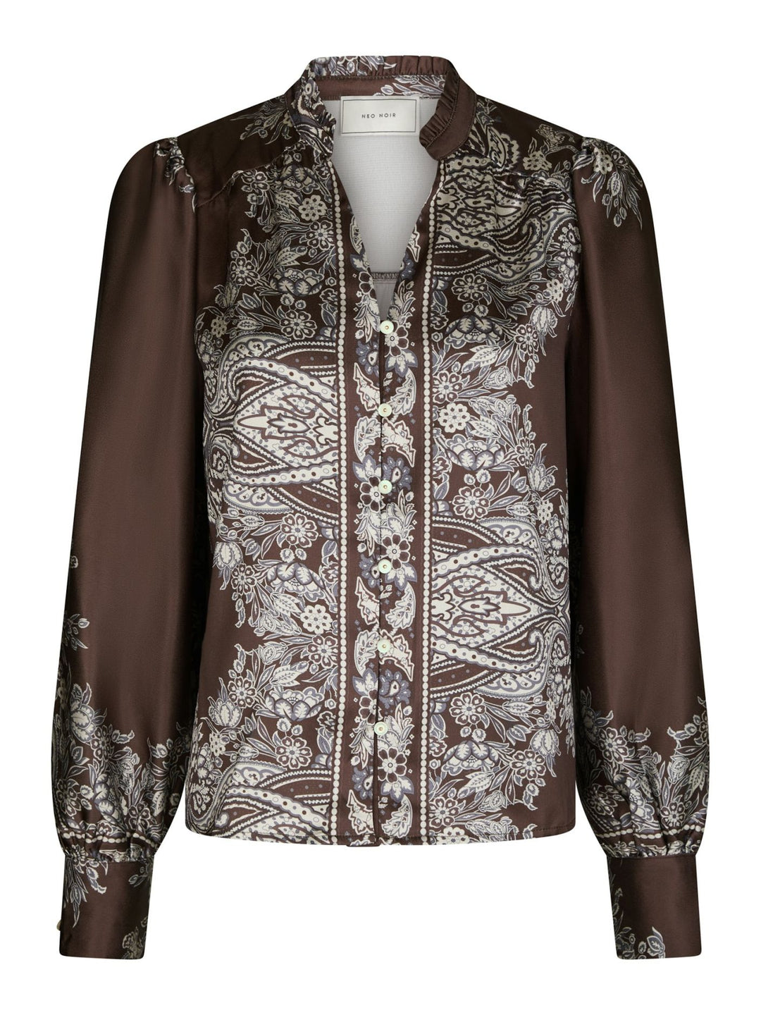 Neo Noir - Massima Botanical Border Blouse - Dark Brown
