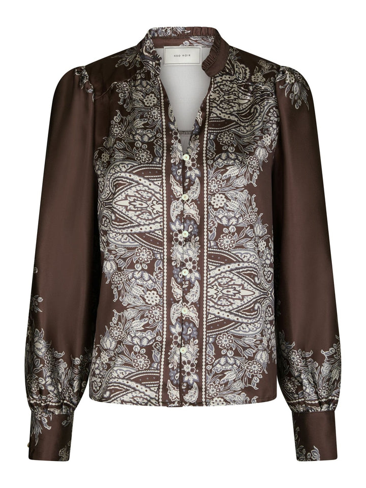 Neo Noir - Massima Botanical Border Blouse - Dark Brown