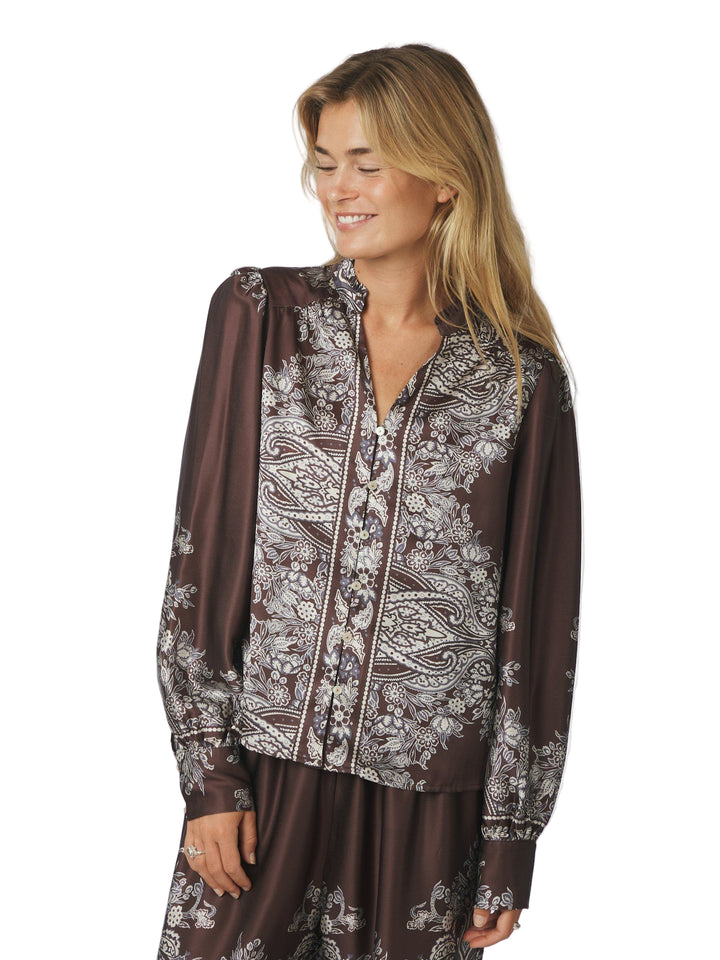 Neo Noir - Massima Botanical Border Blouse - Dark Brown