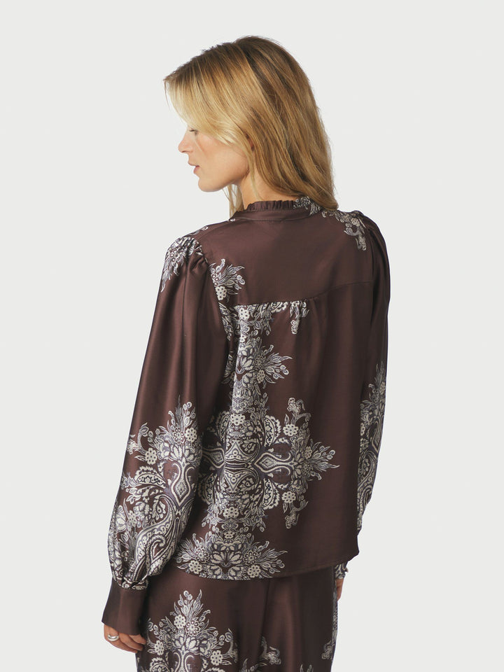 Neo Noir - Massima Botanical Border Blouse - Dark Brown