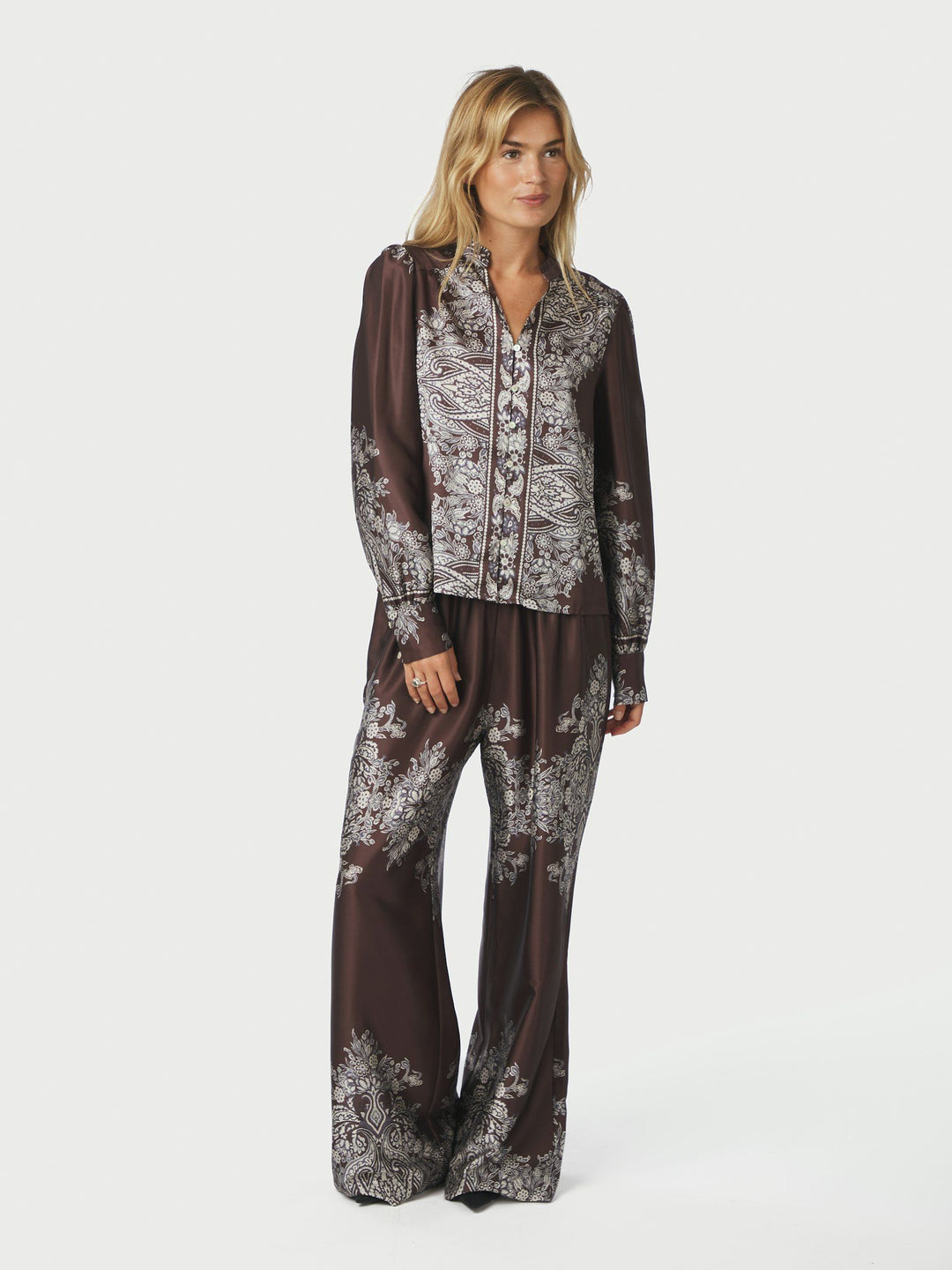Neo Noir - Massima Botanical Border Blouse - Dark Brown