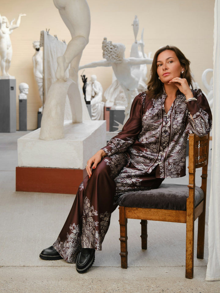 Neo Noir - Massima Botanical Border Blouse - Dark Brown