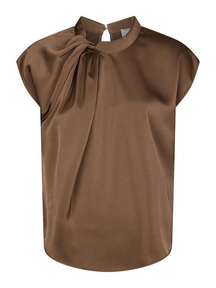 Neo Noir - Fleur Drapy Satin Blouse - Dusty brown