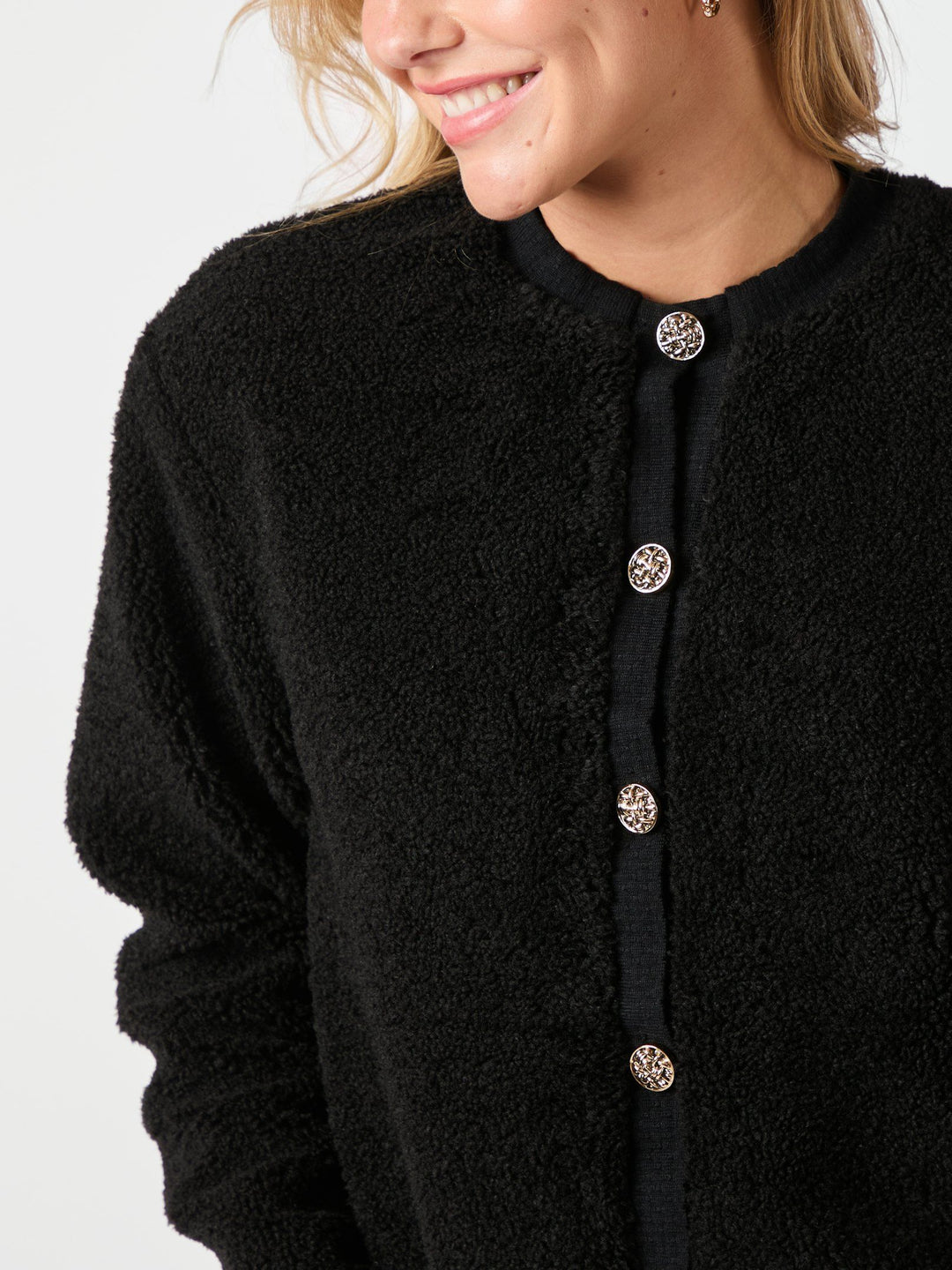 Neo Noir - Limo Fluffy Knit Cardigan - Svart