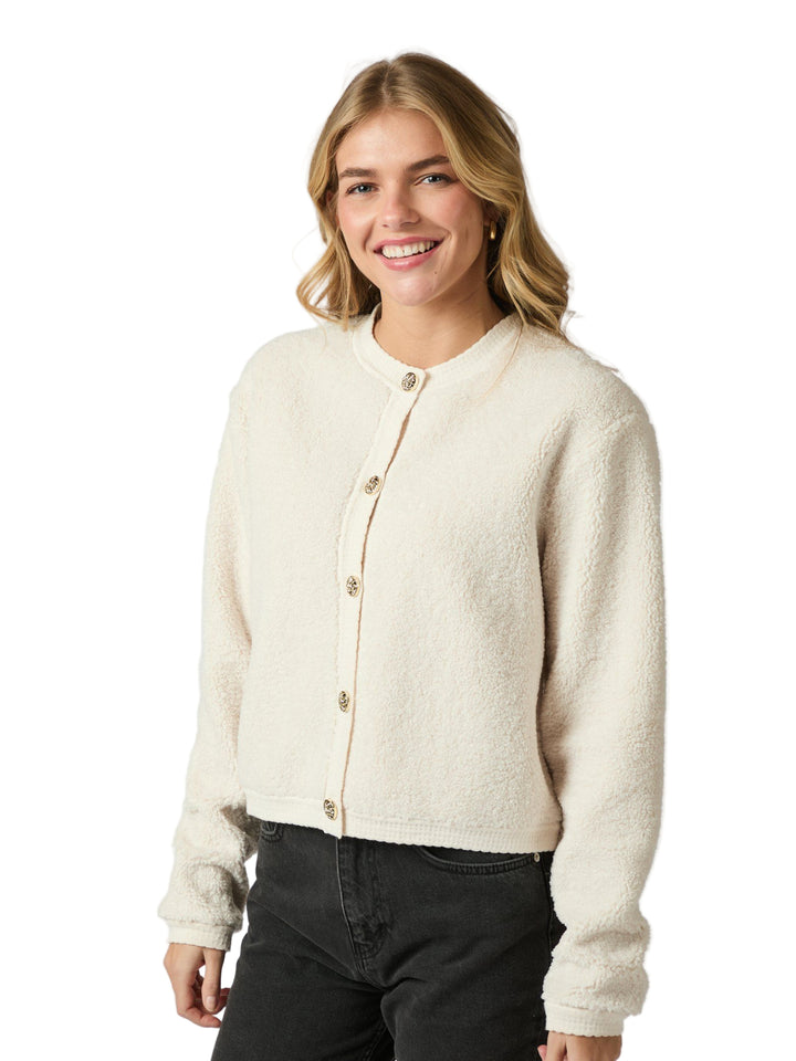 Neo Noir - Limo Fluffy Knit Cardigan - Creme