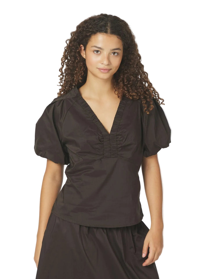 Neo Noir - Irina Poplin Blouse - Chocolate Brown