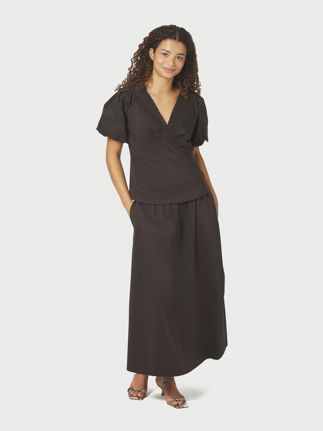 Neo Noir - Irina Poplin Blouse - Chocolate Brown