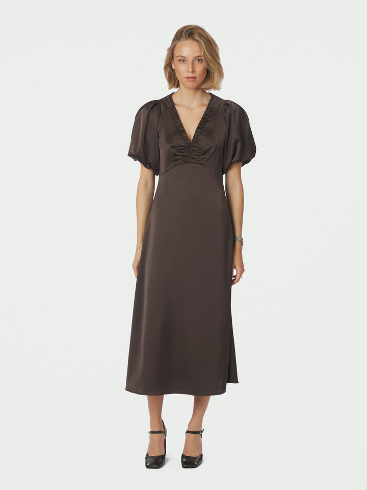 Neo Noir - Illana Heavy Sateen Dress - Dark Brown