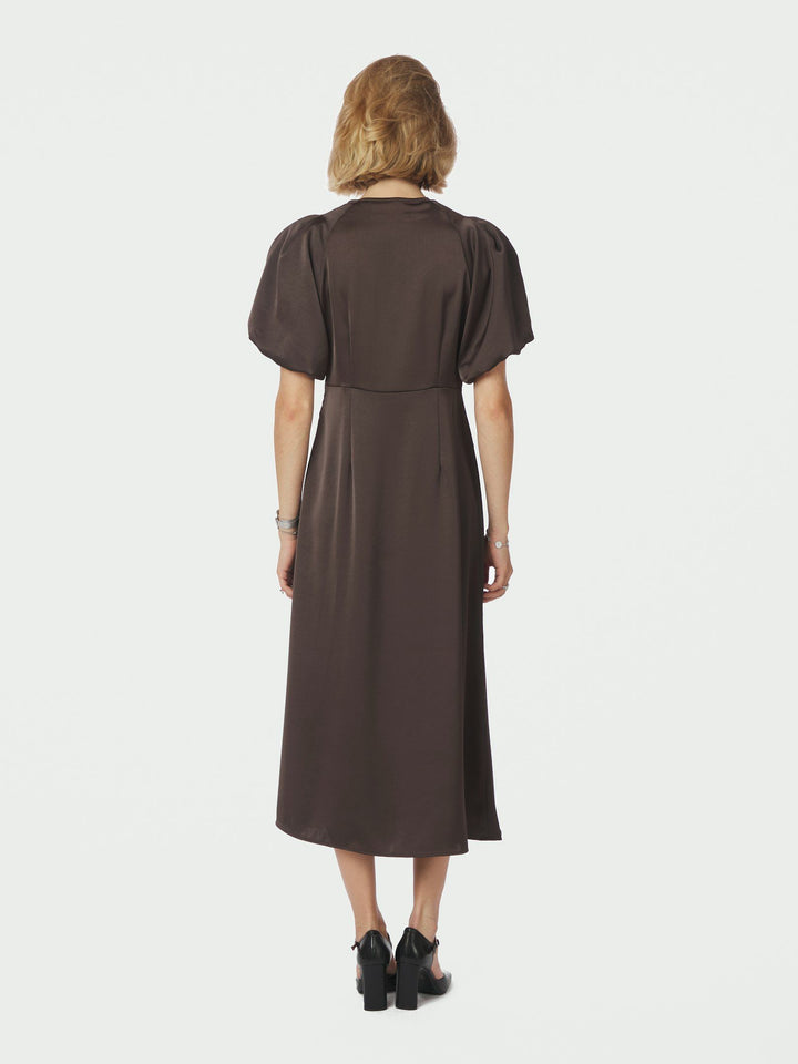 Neo Noir - Illana Heavy Sateen Dress - Dark Brown