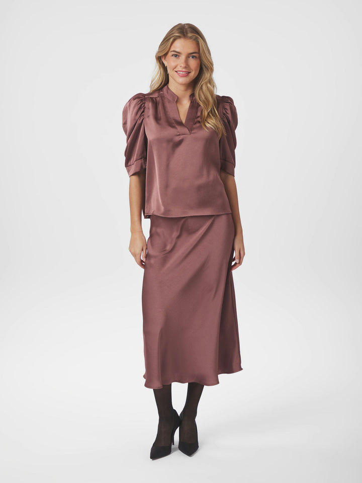 Neo Noir - Roella Heavy Sateen Blouse - Dark Rose