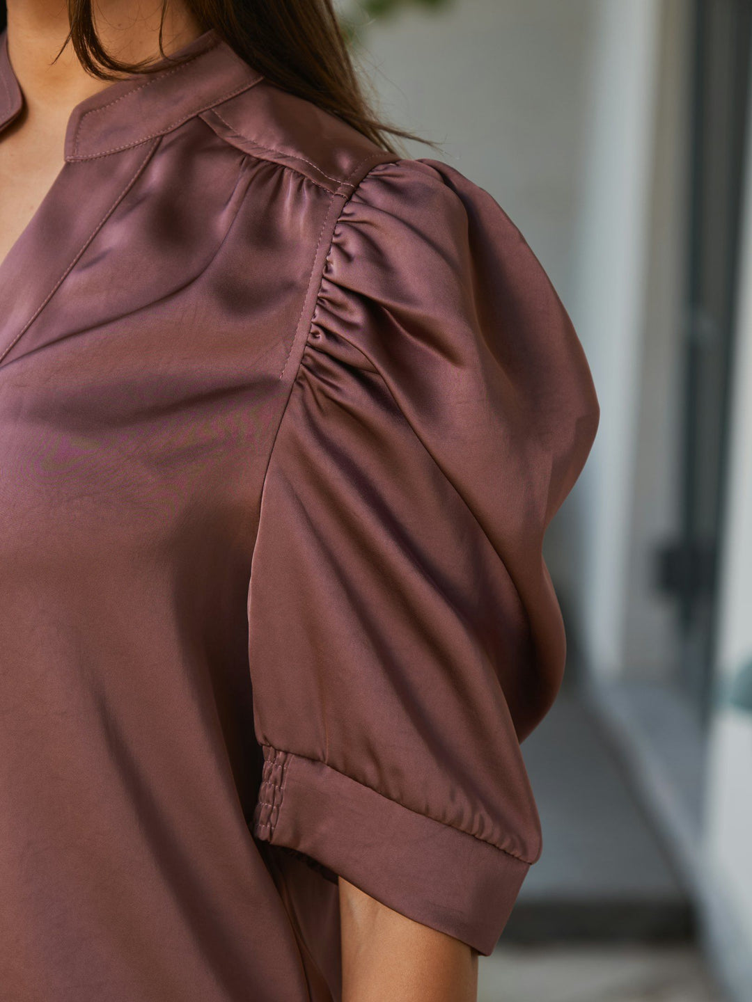 Neo Noir - Roella Heavy Sateen Blouse - Dark Rose