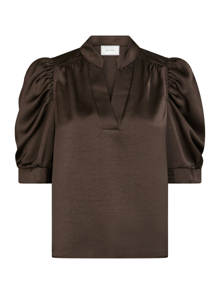 Neo Noir - Roella Heavy Sateen Blouse - Dark Brown