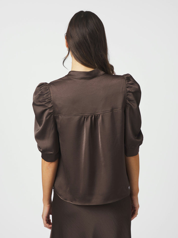 Neo Noir - Roella Heavy Sateen Blouse - Dark Brown