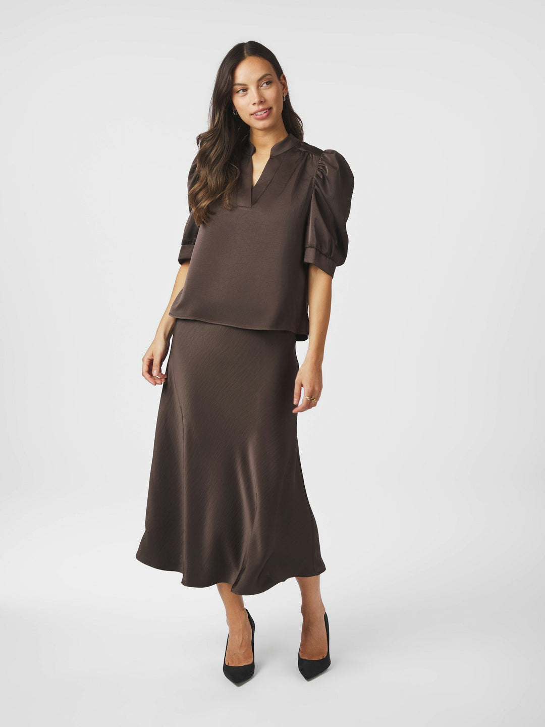 Neo Noir - Roella Heavy Sateen Blouse - Dark Brown