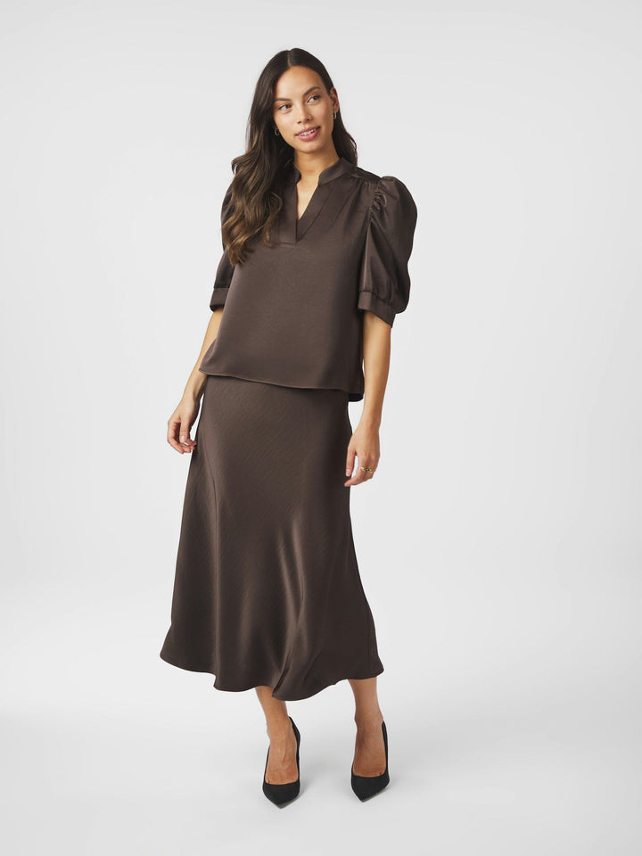 Neo Noir - Roella Heavy Sateen Blouse - Dark Brown
