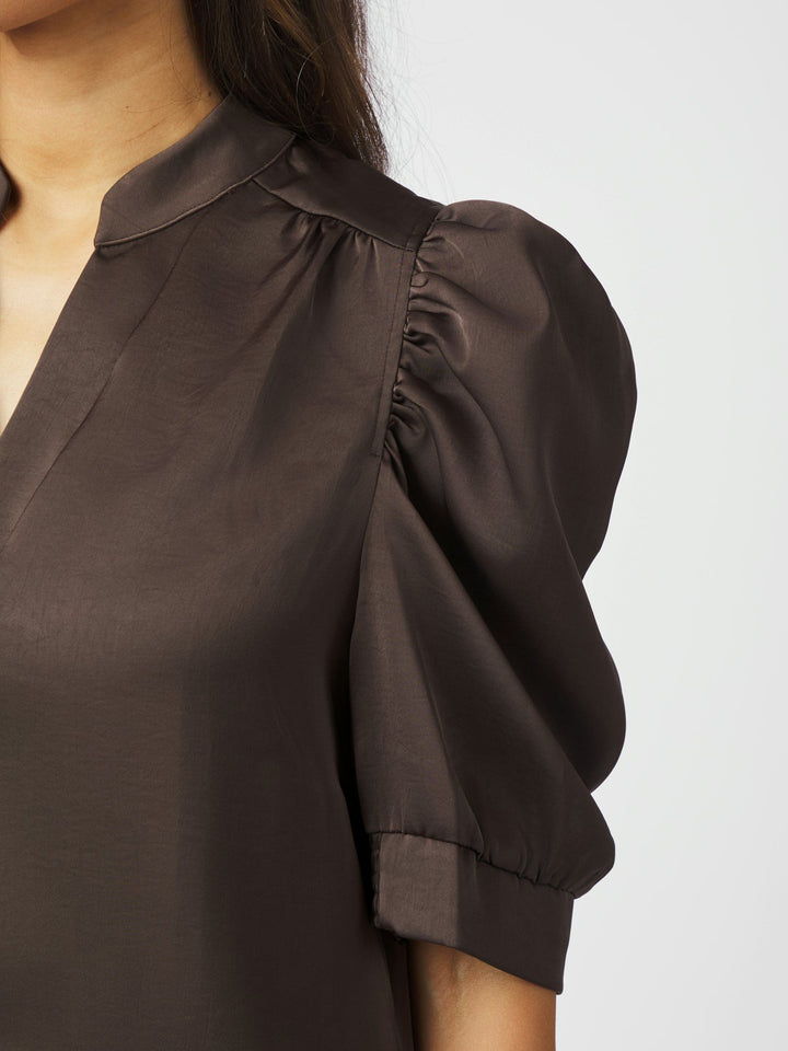Neo Noir - Roella Heavy Sateen Blouse - Dark Brown