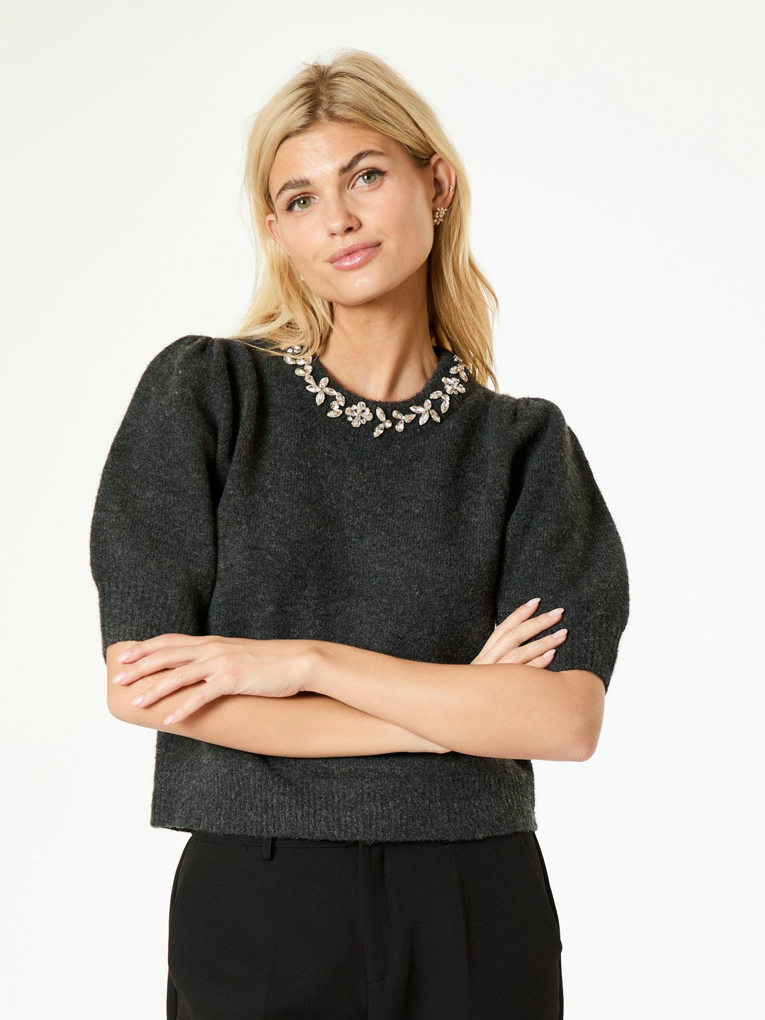 Neo Noir - Maia Stone Knit Blouse - Antracit