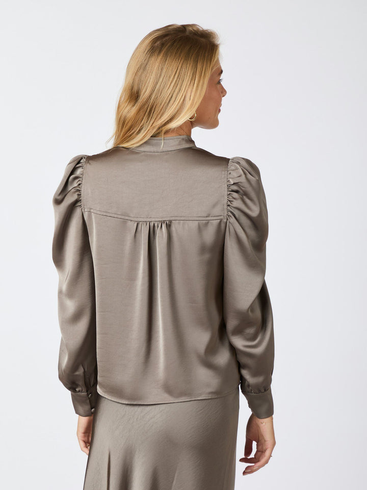 Neo Noir - Rosslyn Heavy Sateen Blouse - Warm Grey